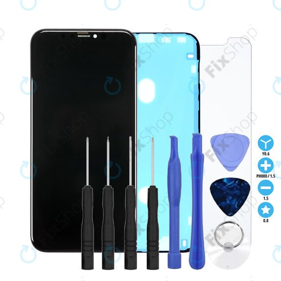 Écran In-Cell pour iPhone XR, Tactile avec cadre, Adhésif (Adhesive), Verre trempé, Outils, FixPremium