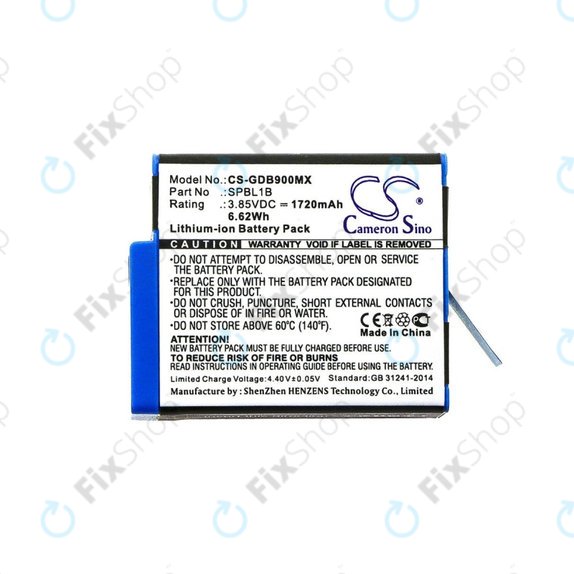 Batterie pour Gopro Hero 9, 11, 1720mAh, Li-Ion, 3.85V, SPBL1B, HQ