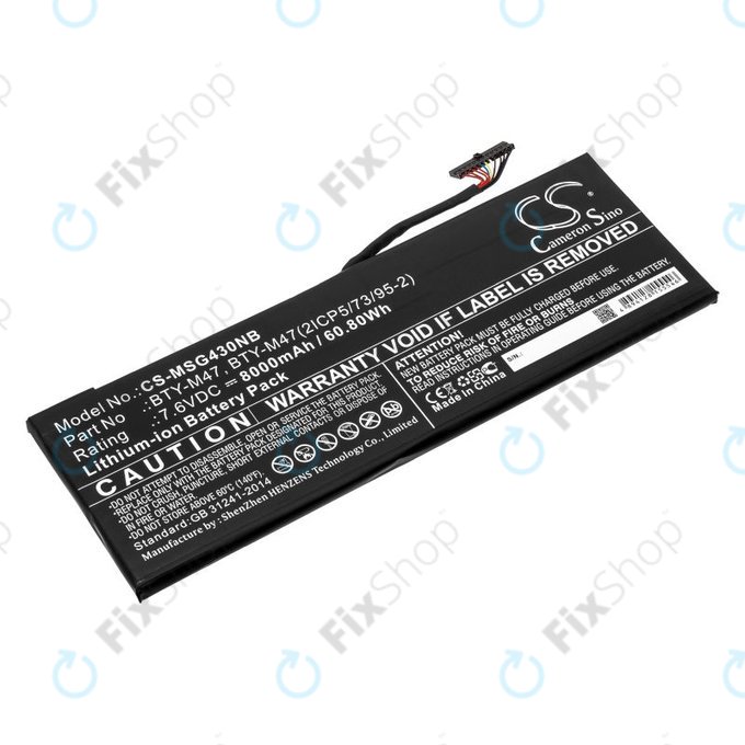 Batterie pour MSI GS40, GS43, MS14, 8000mAh, Li-Ion, 7.6V, BTY-M47, HQ