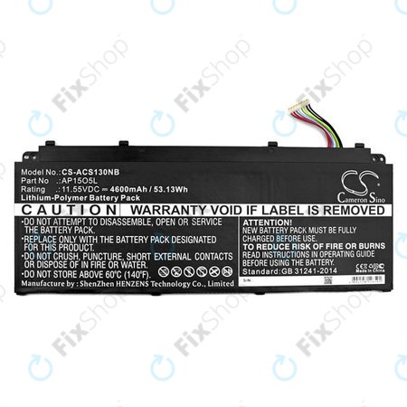 Batterie pour Acer Aspire S13, Chromebook R13, 4600mAh, Li-Pol, 11.55V, AP15O3K, HQ
