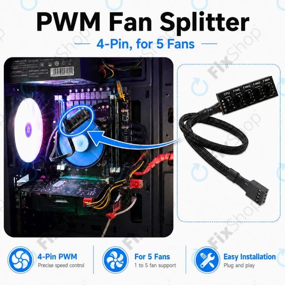 Hub PWM pour ventilateurs, 4 broches, 5 ports