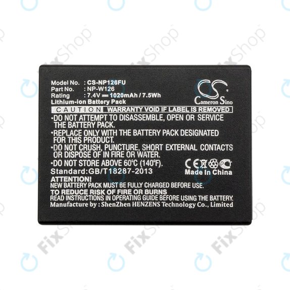 Batterie pour Fujifilm FinePix, 1020mAh, Li-Ion, 7.4V, NP-W126, NP-W126S, HQ
