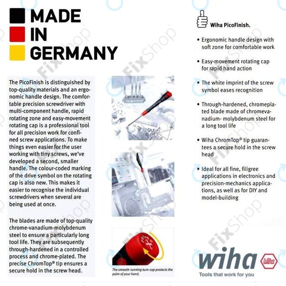 Wiha PicoFinish® 260P - Tournevis de précision - Fente 1,0 mm