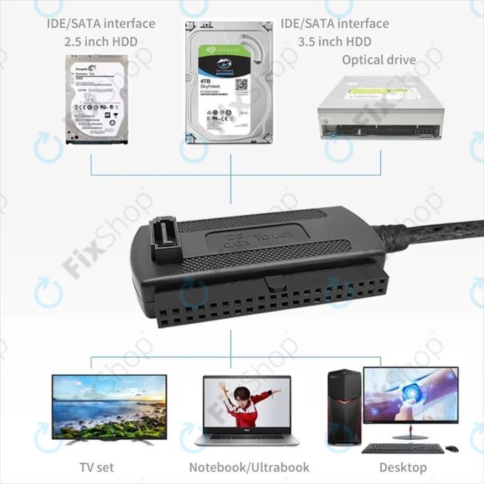 Adaptateur USB 2.0 vers IDE / SATA pour HDD/SSD 2,5" et 3,5", avec alimentation EU