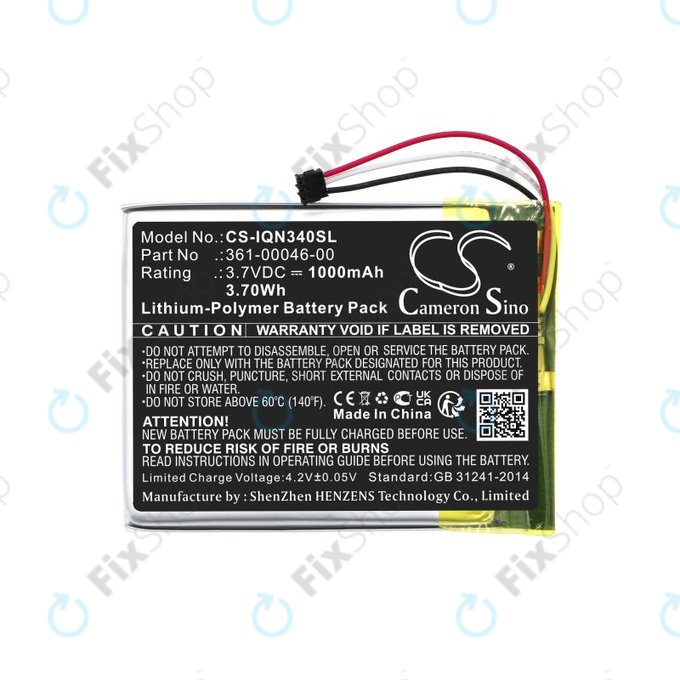 Batterie pour Garmin Dash Cam 20, Nuvi 3400, 1000mAh, Li-Pol, 3.7V, 361-00046-00, HQ