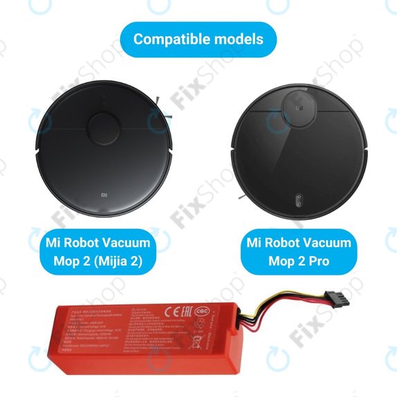 Batterie pour Xiaomi Mi Robot Vacuum Mop 2 (Mijia 2C), 2 Pro, P1904-4S2P-MM, Li-Ion, 14.4V 6500mAh