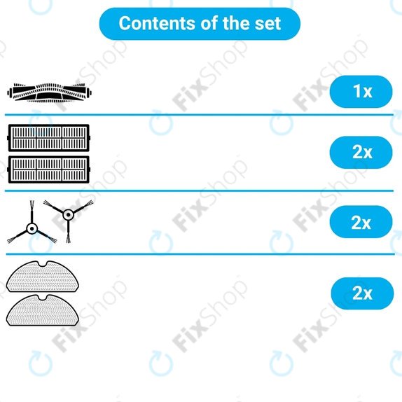 Kit de pièces de rechange pour Xiaomi Mi Robot Vacuum Mop Essential (Mijia G1) (1x Brosse principale, 2x Filtre, 2x Brosse latérale, 2x Chiffon de vadrouille)