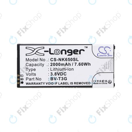 Batterie pour Nokia Lumia 650, 2000mAh, Li-Ion, 3.8V, BV-T3G, HQ