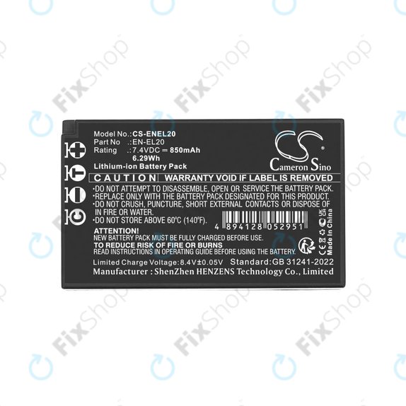 Batterie pour Nikon Coolpix A, 850mAh, Li-Ion, 7.4V, EN-EL20, HQ