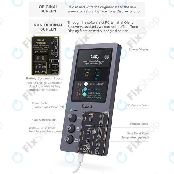 QianLi iCopy Plus 2.2 - True Tone, capteur de lumière, programmeur de vibrations et testeur de batterie (iPhone 7 - 11 Pro Max)
