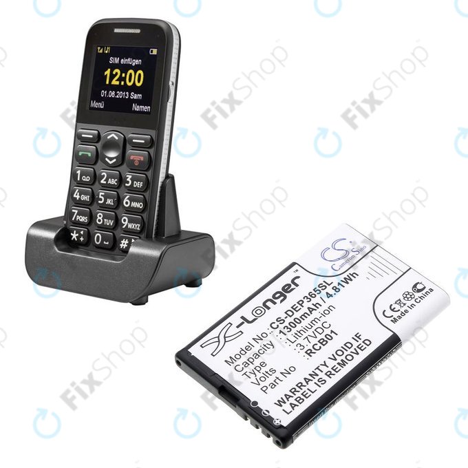 Batterie pour Doro Primo 365, 1300mAh, Li-Ion, 3.7V, RCB01, HQ