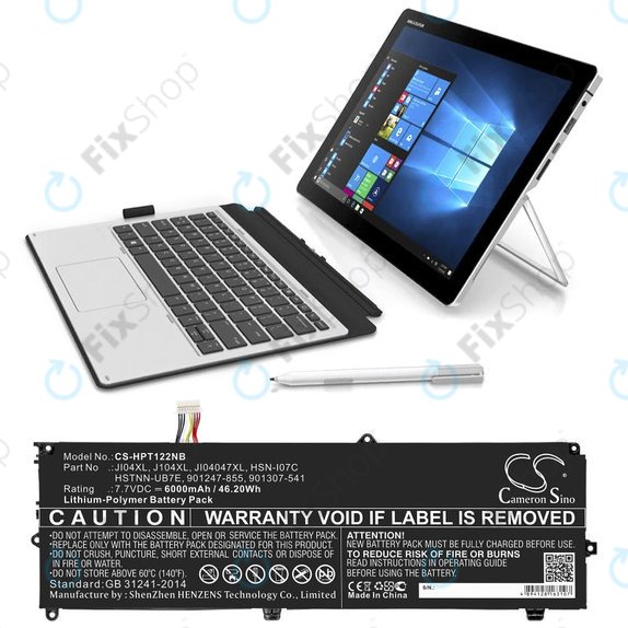 Batterie pour HP Elite X2 1012 G2, 6000mAh, Li-Pol, 7.7V, JI04XL, HQ