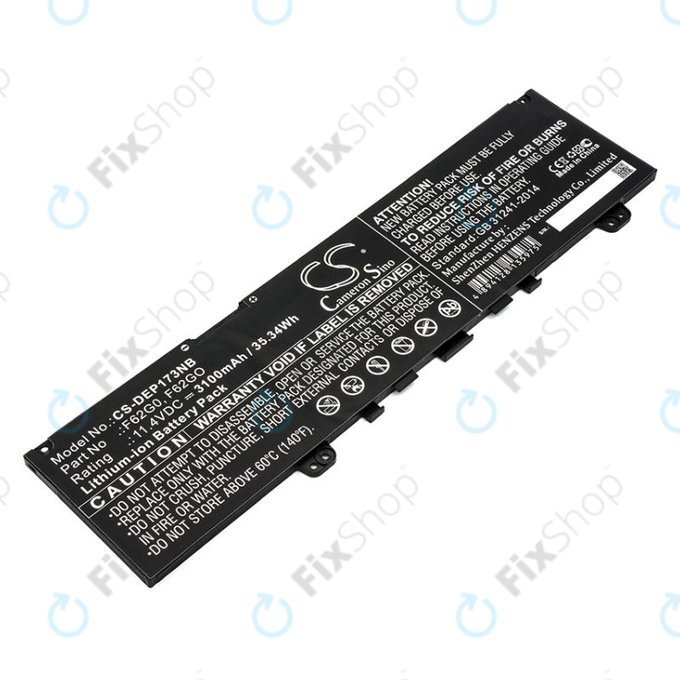 Batterie pour Dell Inspiron 13, 7373, Vostro 13, 3100mAh, Li-Ion, 11.4V, F62G0, HQ