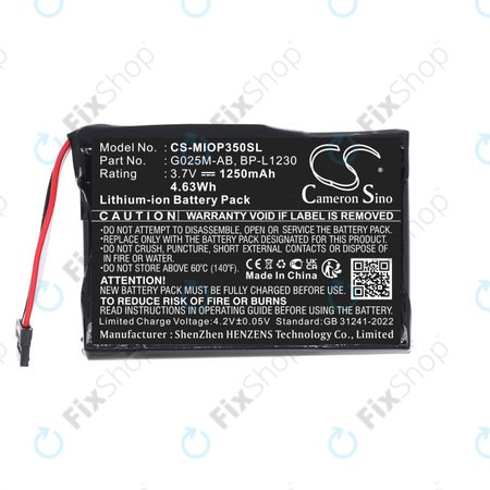 Batterie pour Mitac Mio P350, P550, 1250mAh, Li-Ion, 3.7V, BL-LP1230, HQ