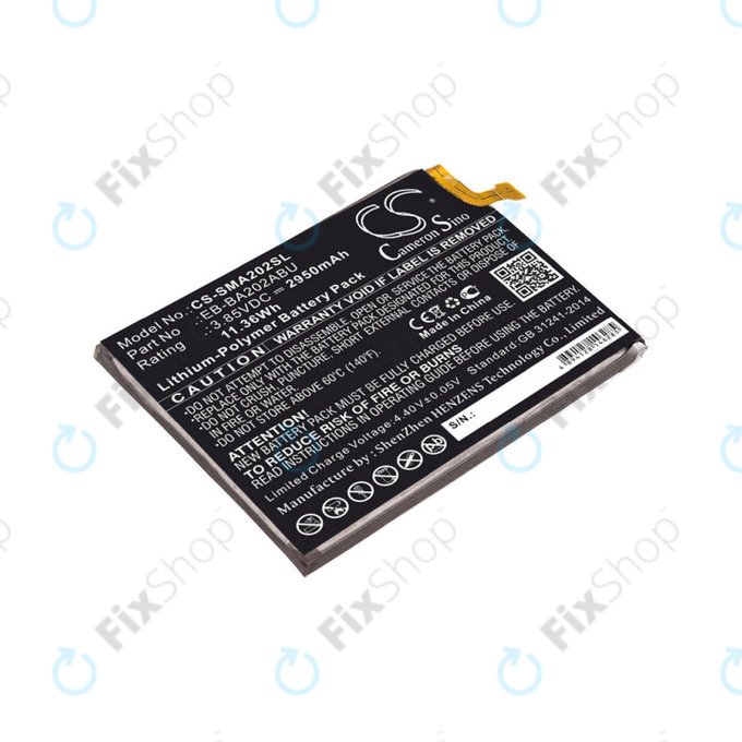 Batterie pour Samsung A10e, A20e A202F, 2950mAh, Li-Pol, 3.85 V, EB-BA202ABU, HQ