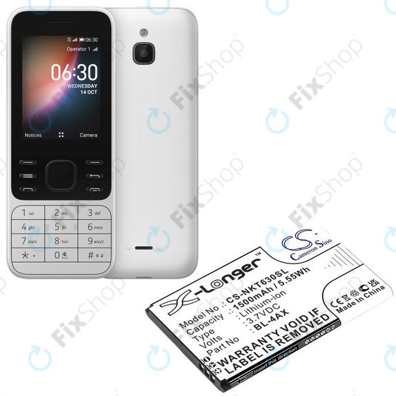 Batterie pour Nokia 6300 4G, Nokia 8000 4G, 1500mAh, Li-Ion, 3.7V, BL-4AX, HQ