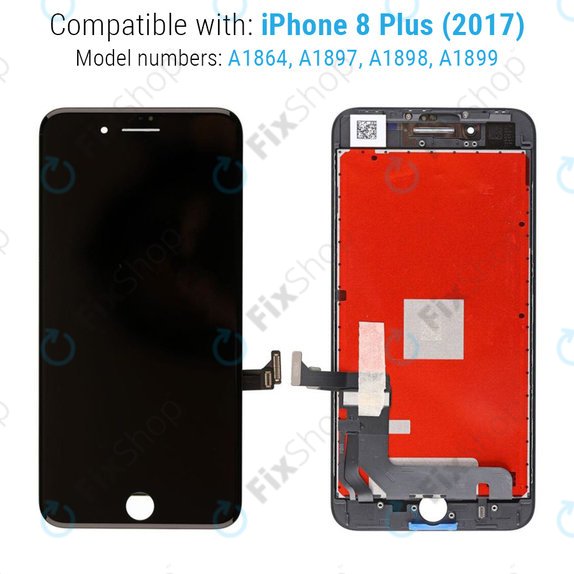 Écran pour iPhone 8 Plus, Black, Tactile avec cadre, Refurbished