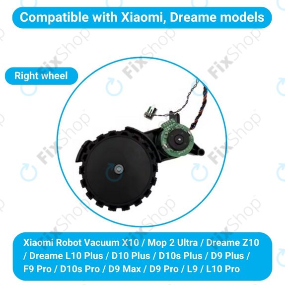 Xiaomi Robot Vacuum X10, Dreame Z10 Pro, L10 Plus, D10 Plus - Roue avec moteur (droite) (Noir)