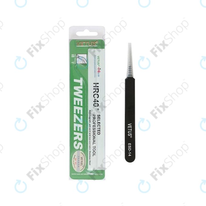 Vetus ESD-14 - Pince à épiler antistatique en métal à pointe droite (110 mm)