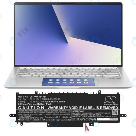 Batterie pour Asus ZenBook 14, Flip 14, 4200mAh, Li-Pol, 11.55V, C31N1841, HQ