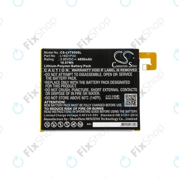 Batterie pour Lenovo Tab 4, Lenovo TB850, 4850mAh, Li-Pol, 3.85V, L16D1P34, HQ