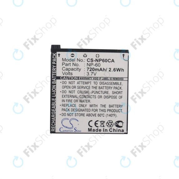 Batterie pour Casio Exilim Zoom EX-Z19, EX-Z85, EX-Z9, 720mAh, Li-Ion, 3.7V, NP-60, HQ