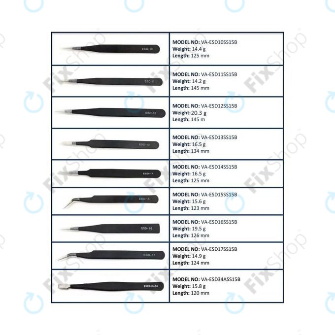 ESD Jeu de pinces à épiler antistatiques en acier inoxydable 9 en 1