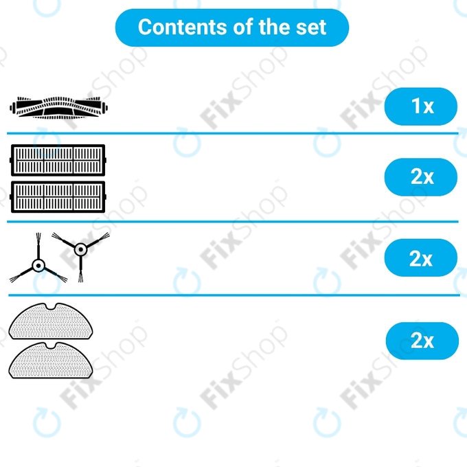 Kit de pièces de rechange pour Xiaomi Dreame D9 Max Gen2, D10s, D10s Pro (1x Brosse principale, 2x Filtre, 2x Brosse latérale – noire, 2x Chiffon de vadrouille)