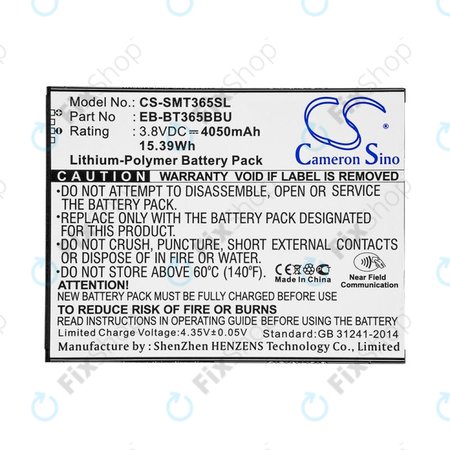 Batterie pour Samsung Galaxy Tab Active 2 8.0, 4050mAh, Li-Pol, 3.8V, EB-BT365BBU, HQ