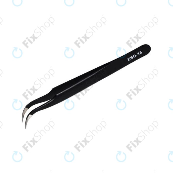 Vetus ESD-15 - Pince à épiler antistatique en métal à pointe incurvée (120 mm)