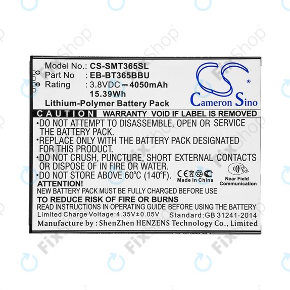 Batterie pour Samsung Galaxy Tab Active 2 8.0, 4050mAh, Li-Pol, 3.8V, EB-BT365BBU, HQ
