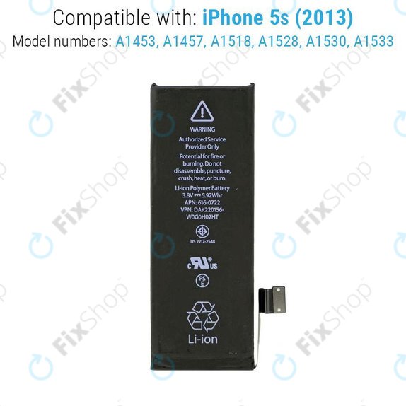 Batterie pour iPhone 5S, 1560mAh, FixPremium