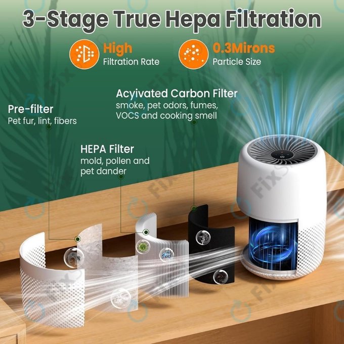 Levoit Core Mini - Filtre HEPA 3-en-1 (Charbon actif) (2 pièces)
