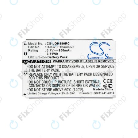 Batterie pour Logitech Harmony 720, 780, 880, 890, 900, 950mAh, Li-Ion, 3.7V, R-IG7, HQ