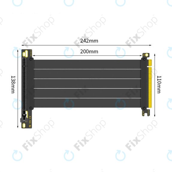 Câble riser PCIe 4.0 x16 pour carte graphique, 20cm, noir