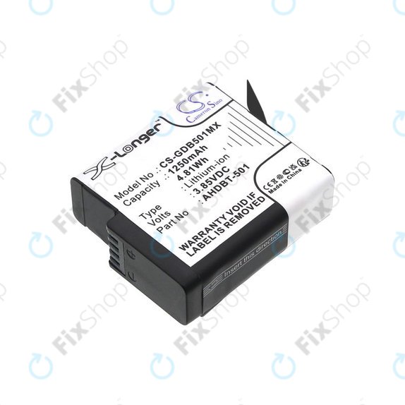 Batterie pour Gopro Hero 8, Hero 6, 1250mAh, Li-Ion, 3.85V, AHDBT-501, HQ