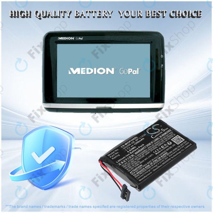 Batterie pour Mitac Mio P350, P550, 1250mAh, Li-Ion, 3.7V, BL-LP1230, HQ