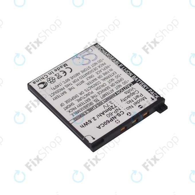 Batterie pour Casio Exilim Zoom EX-Z19, EX-Z85, EX-Z9, 720mAh, Li-Ion, 3.7V, NP-60, HQ