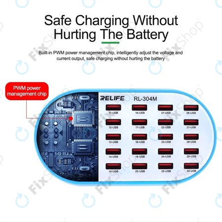 Relife RL-304M - Chargeur USB Smart Service - 30x USB / 160W