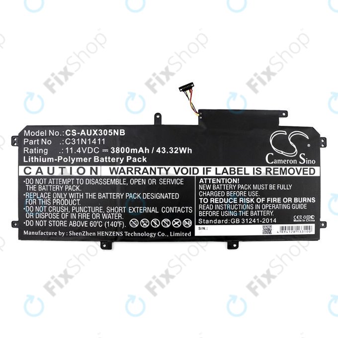 Batterie pour Asus Zenbook UX305, 3800mAh, Li-Pol, 11.4V, C31N1411, HQ