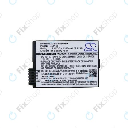 Canon EOS 550D, 600D, 650D, 700D, Kiss X4, X5, X6i, Rebel T2i, T3i, T4i, T5i - Batterie LP-E8 Li-Ion 1300mAh HQ