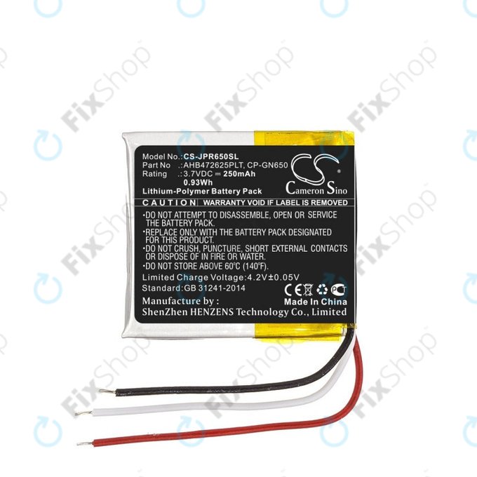 Batterie pour Jabra Evolve 65, 80, 250mAh, Li-Pol, 3.7V, AHB472625PLT, HQ