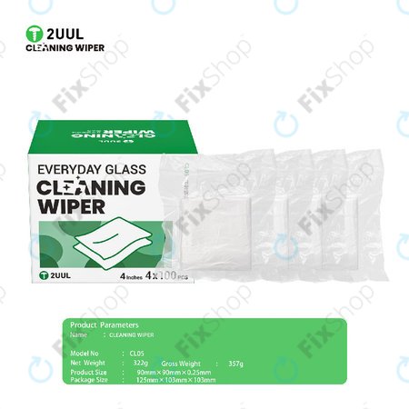 Lingettes de nettoyage pour vitres, non pelucheuses, 2UUL CL05, 4x100 pcs/boîte