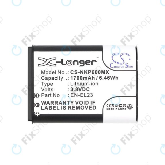 Batterie pour Nikon Coolpix, 1700mAh, Li-Ion, 3.8V, EN-EL23, HQ