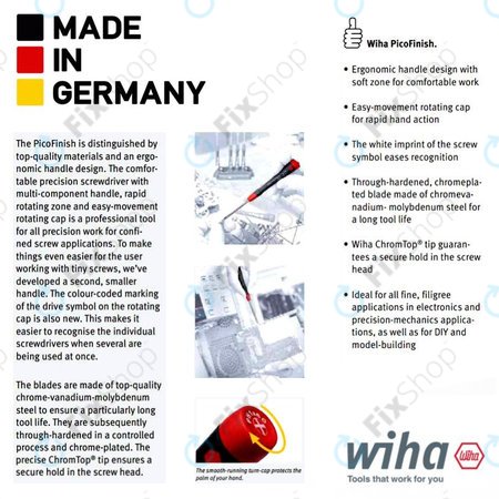Wiha PicoFinish® 260P - Tournevis de précision - Fente 0,8 mm