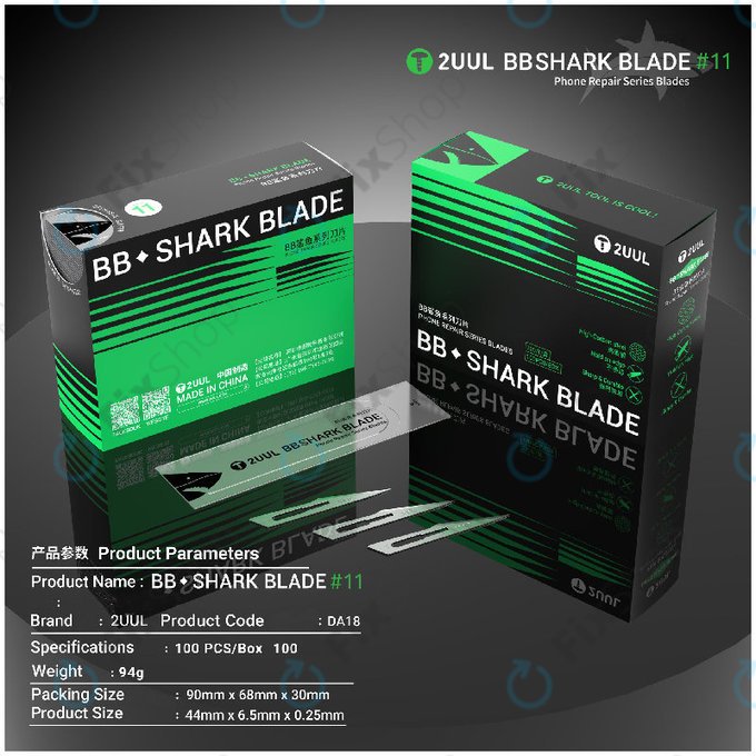 Lames de scalpel Shark n°11, BB, 2UUL DA18, 100 pcs/boîte