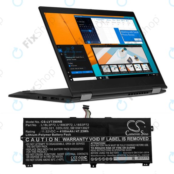 Batterie pour Lenovo ThinkPad X390, Yoga X390, 4100mAh, Li-Pol, 11.52V, 02DL021, HQ