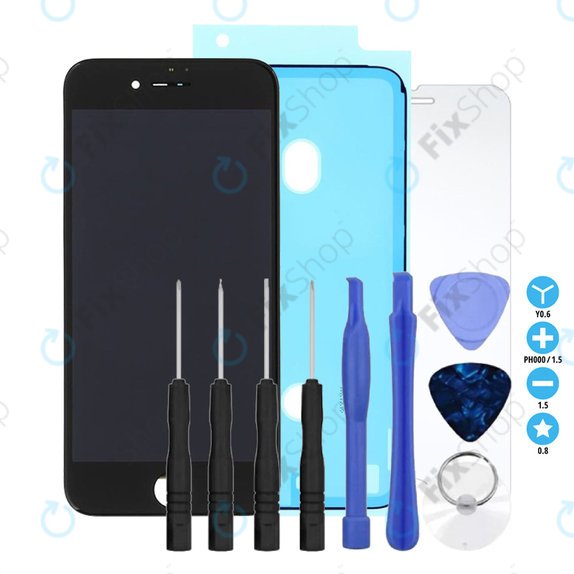 Apple iPhone 8, SE (2020), SE (2022) - Écran LCD + Écran tactile + Cadre (Noir) Refurbished + Adhésif pour LCD + Verre trempé + Kit d'outils - Multipack