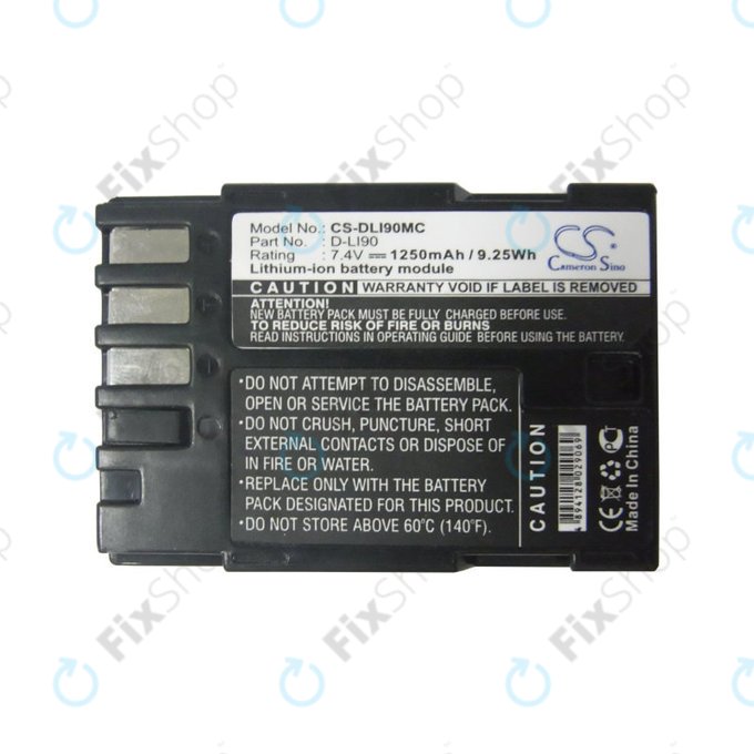 Batterie pour Pentax 645d, K-5, 1250mAh, Li-Ion, 7.4V, D-LI90, HQ