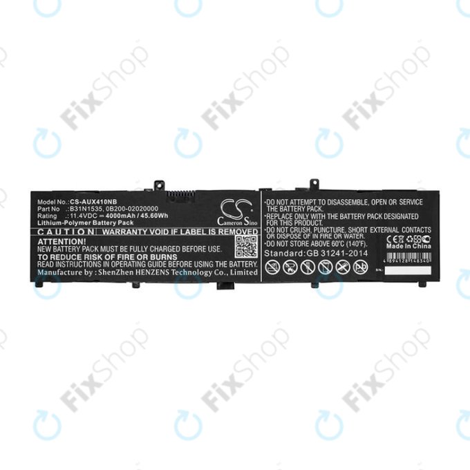 Batterie pour Asus UX310, UX310UAK, UX410UQ, 4000mAh, Li-Pol, 11.4V, B31N1535, HQ
